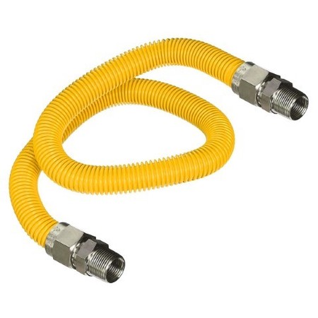 FLEXTRON Gas Line Hose 3/8'' O.D.x12'' Len 1/2" MIP Fittings Yellow Coated Stainless Steel Flexible Connector FTGC-YC14-12A